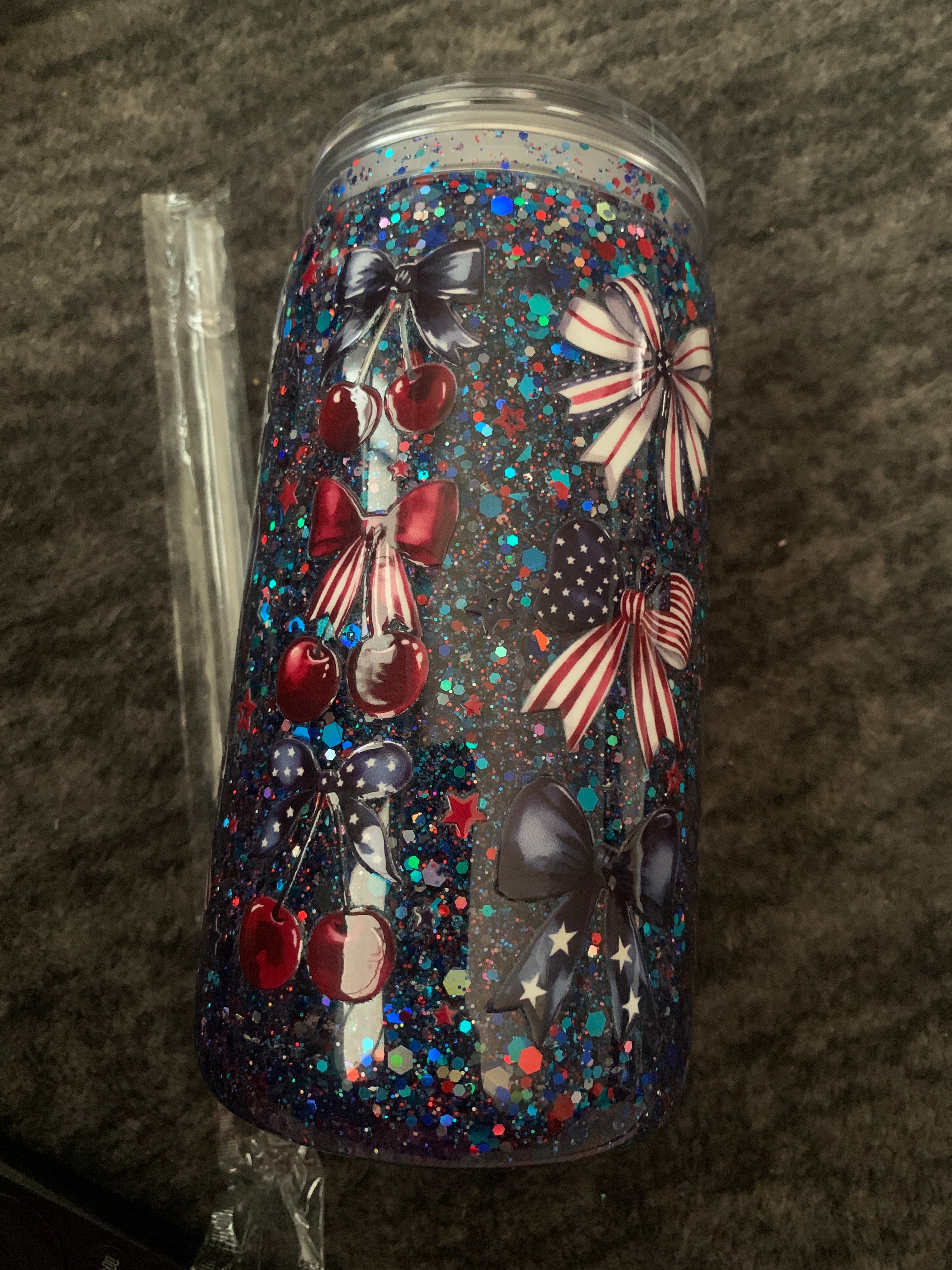 Blue Fourth of July Snowglobe Tumbler 16oz